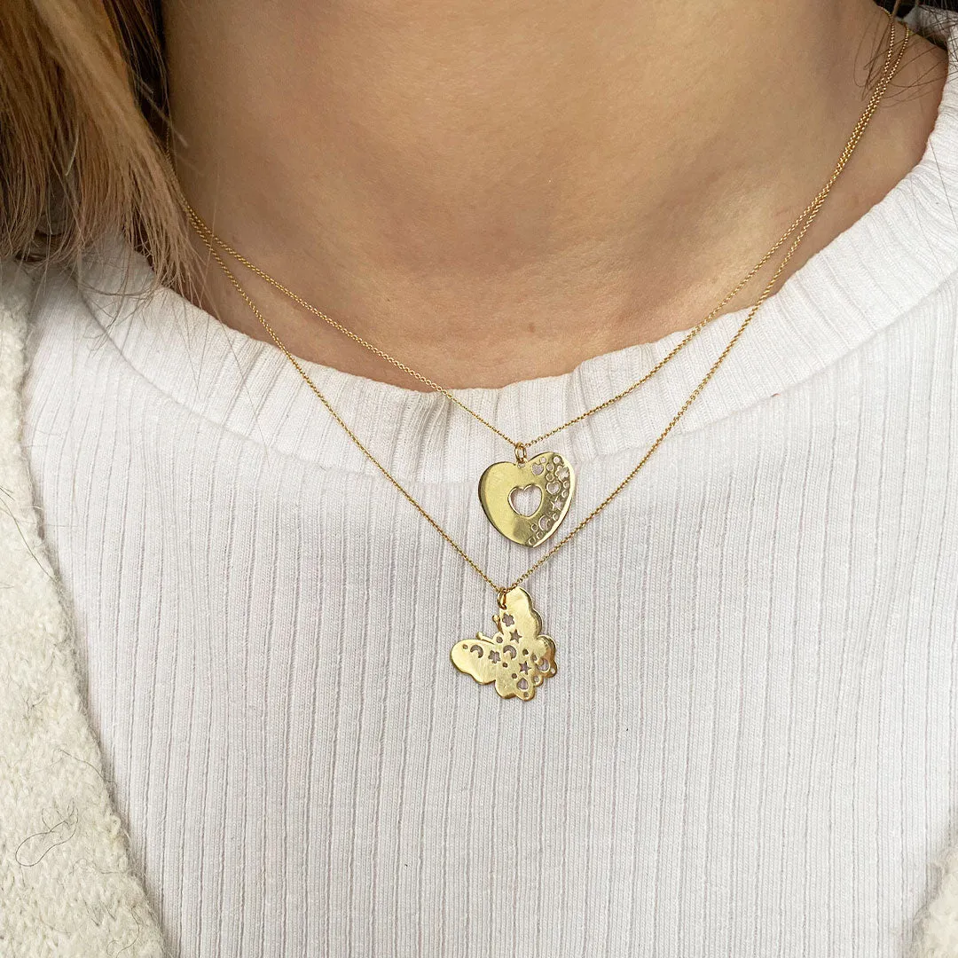 Gold Heart Necklace with Cut-Out Details