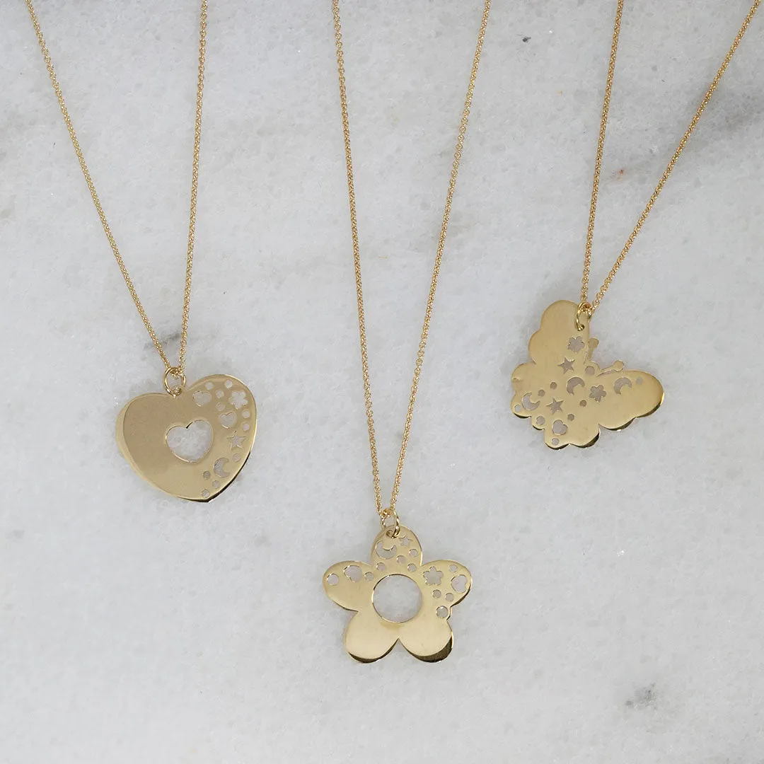 Gold Heart Necklace with Cut-Out Details