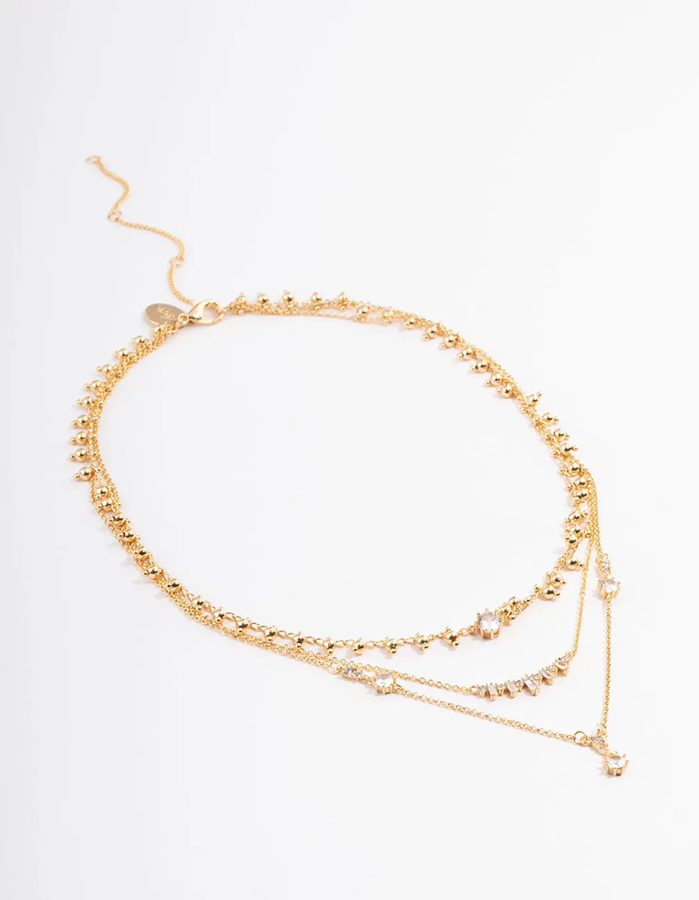 Gold Plated Diamante Ball Chain Triple Layer Necklace