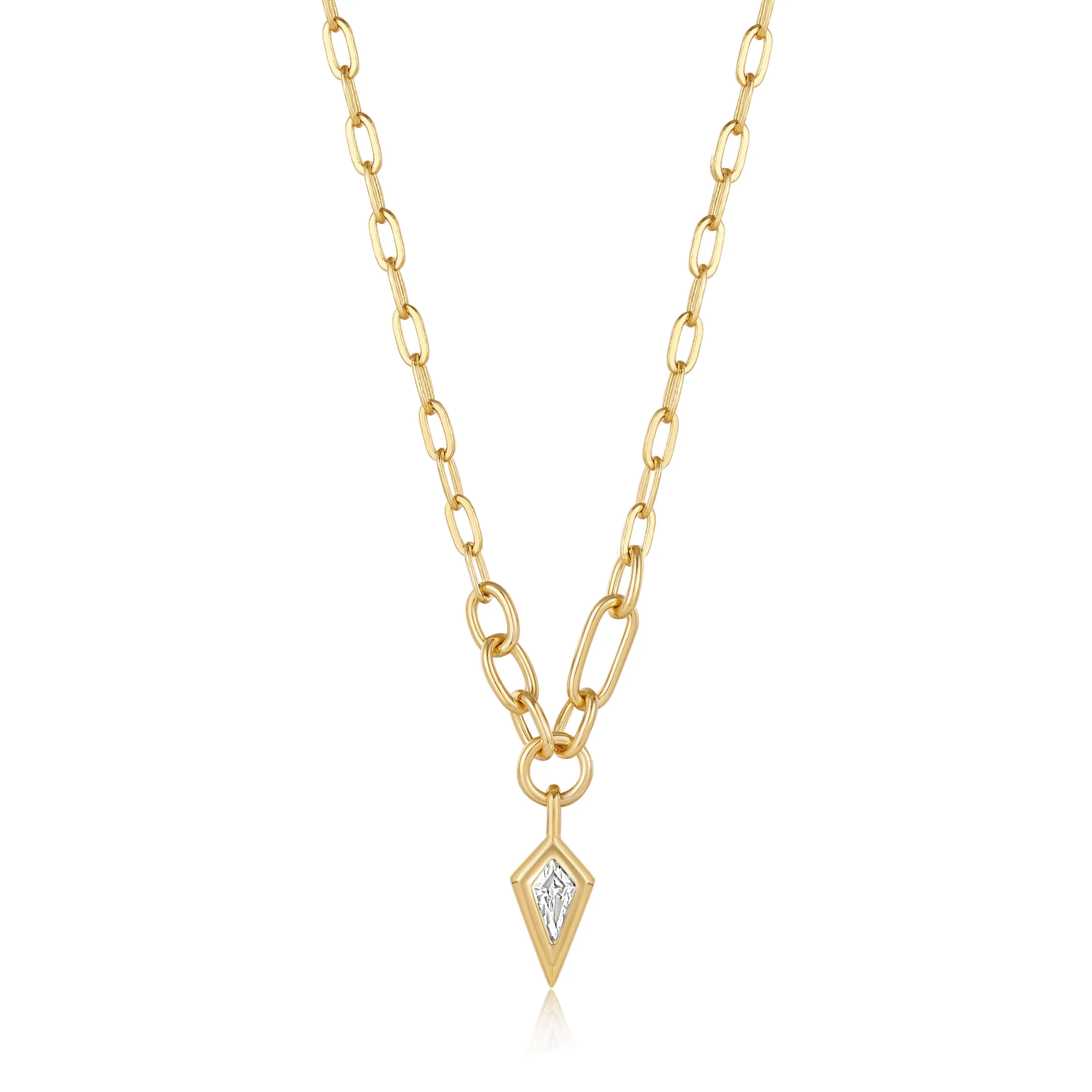 Gold Sparkle Drop Pendant Chunky Chain Necklace