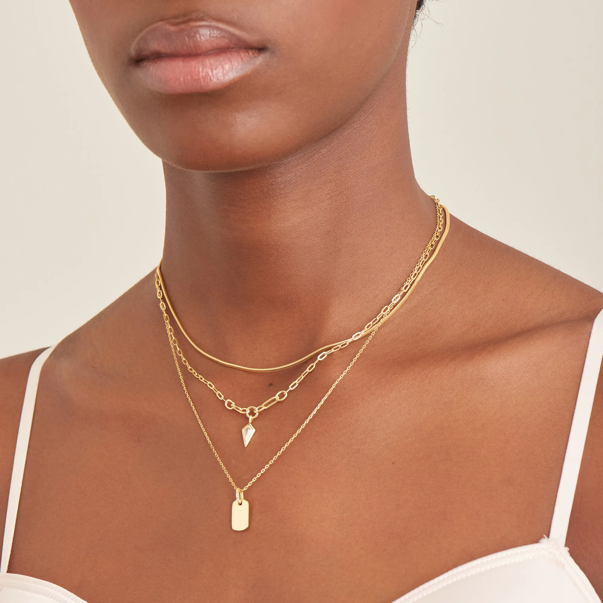 Gold Sparkle Drop Pendant Chunky Chain Necklace