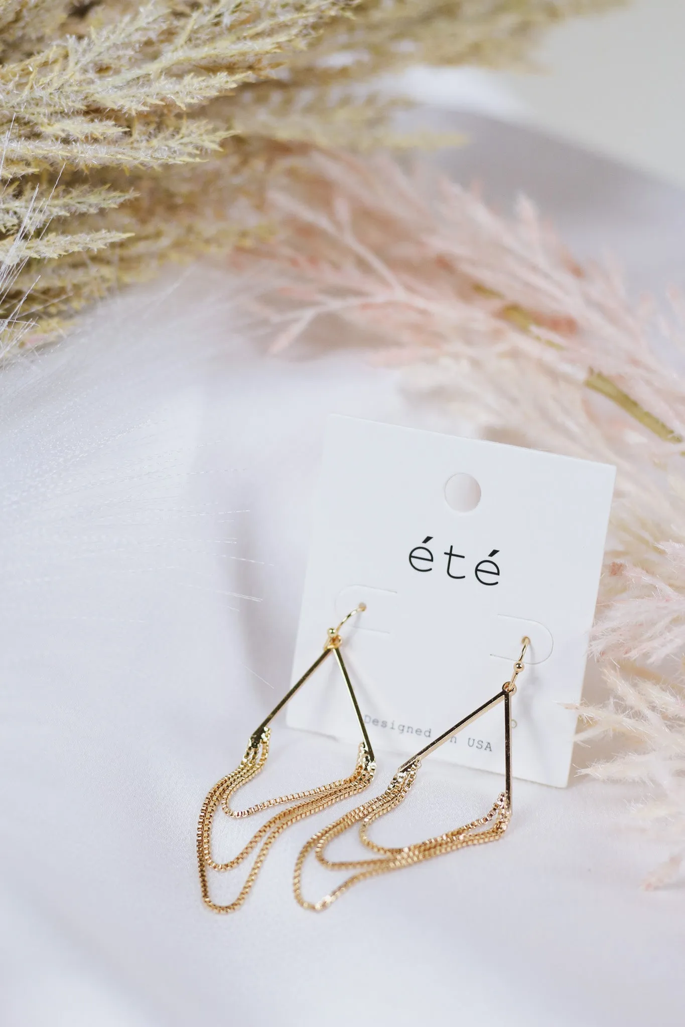 Gold Triple Chain Drop 2" Earring