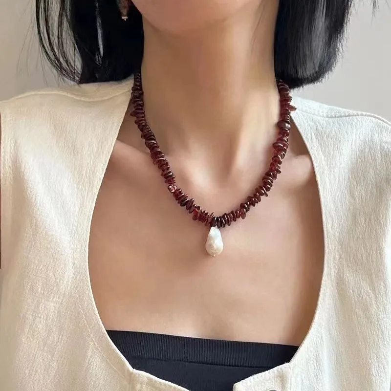 Golden Radiance Baroque Pearl and Garnet Necklace