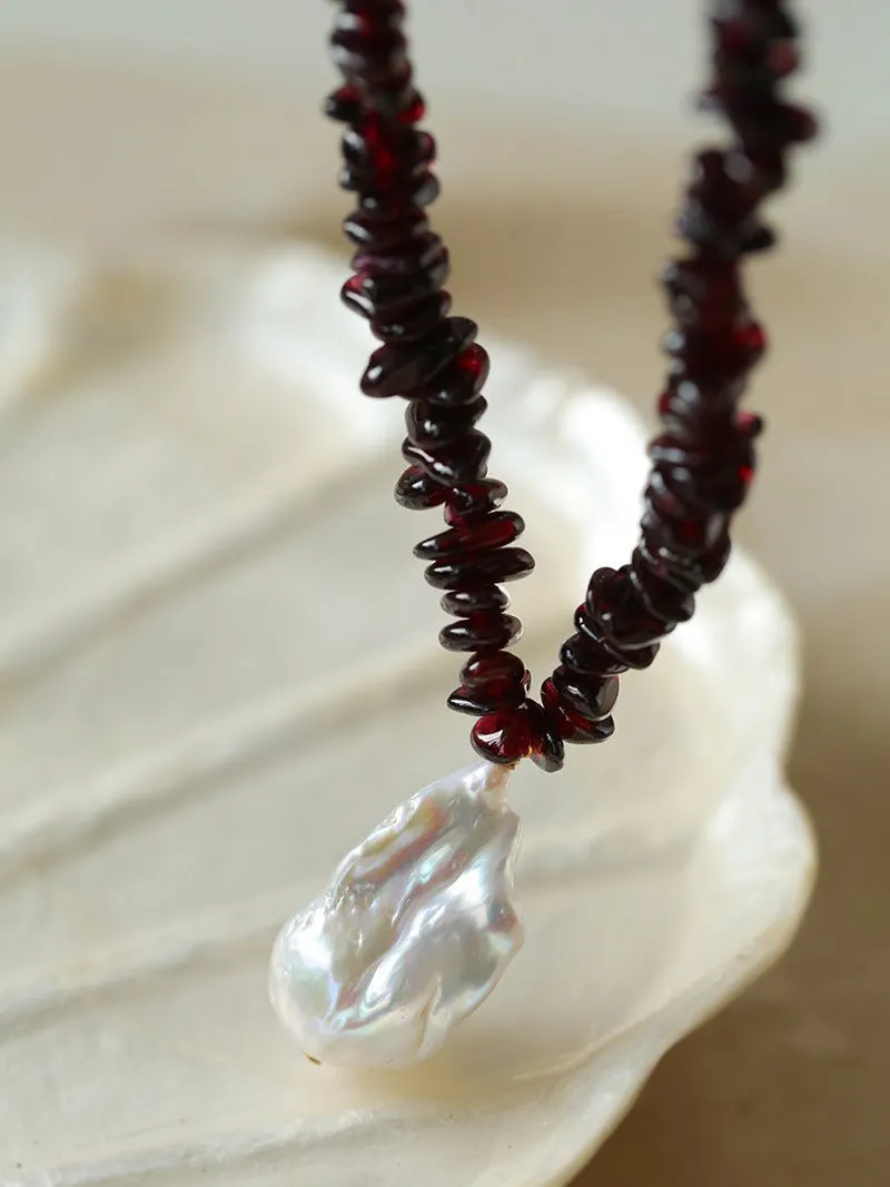 Golden Radiance Baroque Pearl and Garnet Necklace