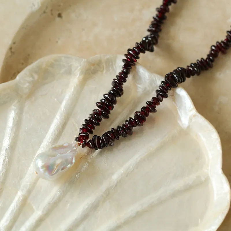 Golden Radiance Baroque Pearl and Garnet Necklace