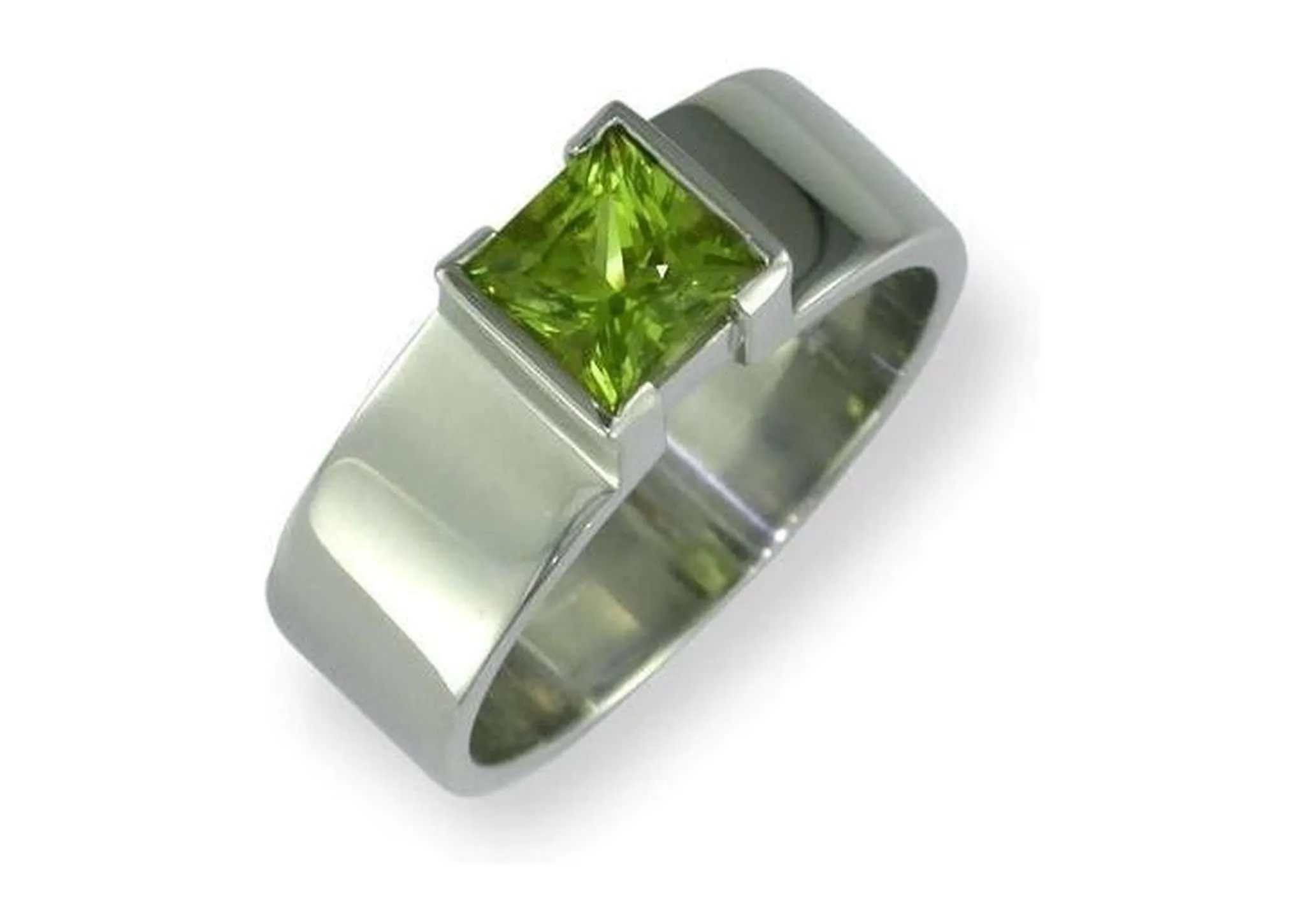 Green Peridot  in white gold Ring