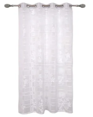 Heart Home Flower Print 7 Feet Cotton Door Curtain for Living Room, Bed Room, Kids Room with 8 Eyelets (White)-50HH01048