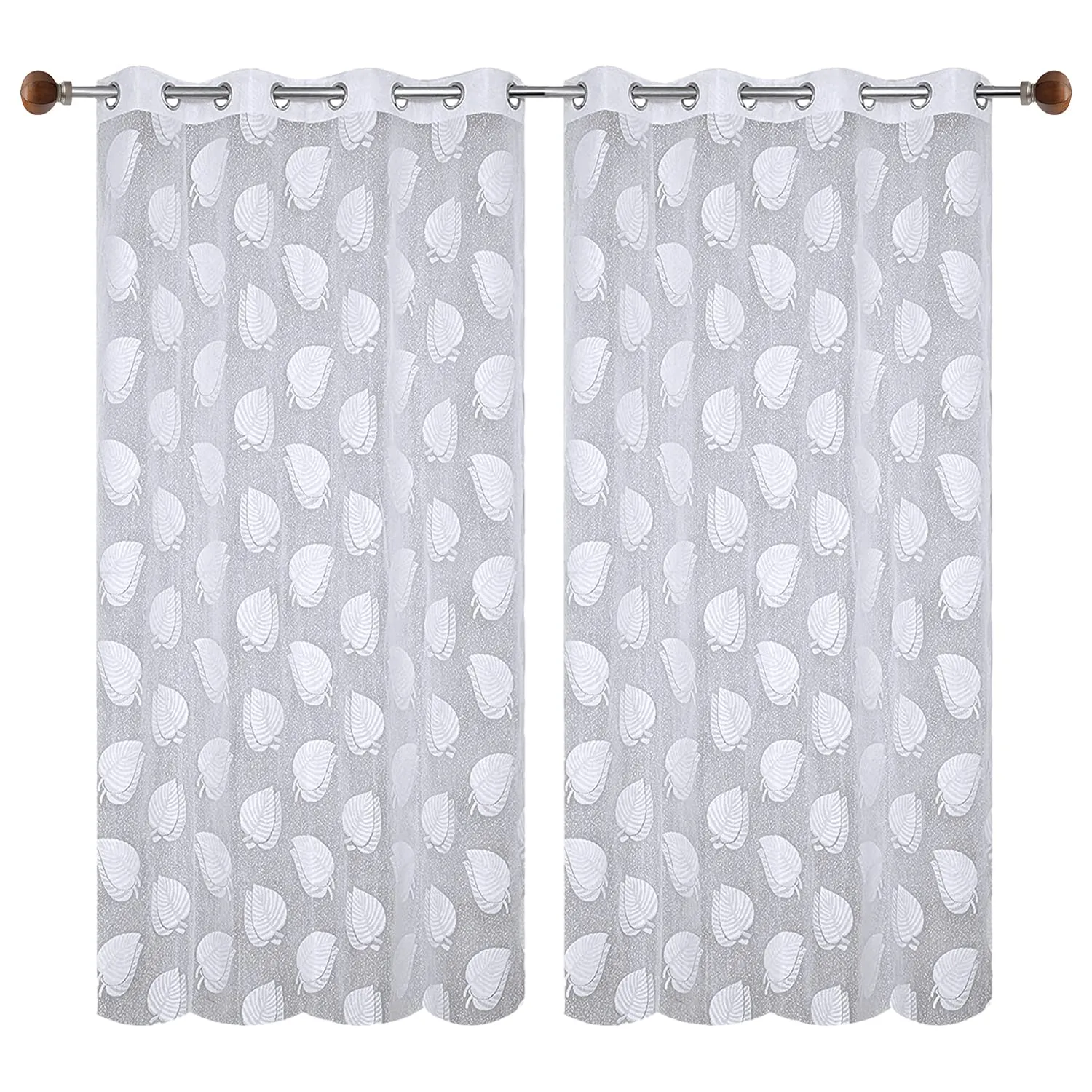 Heart Home Leaf Print Home Decor Cotton Door Curtain with 8 Eyeletss, 7 Feet Pack of 2 (White)-50HH01061