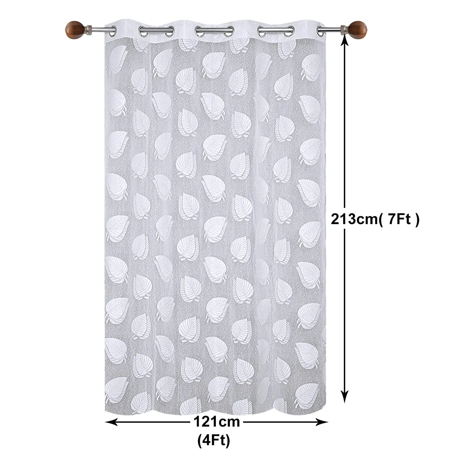 Heart Home Leaf Print Home Decor Cotton Door Curtain with 8 Eyeletss, 7 Feet Pack of 2 (White)-50HH01061