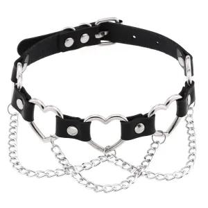 'Heart's on Fire' PU Fake Leather Heart Chain Choker