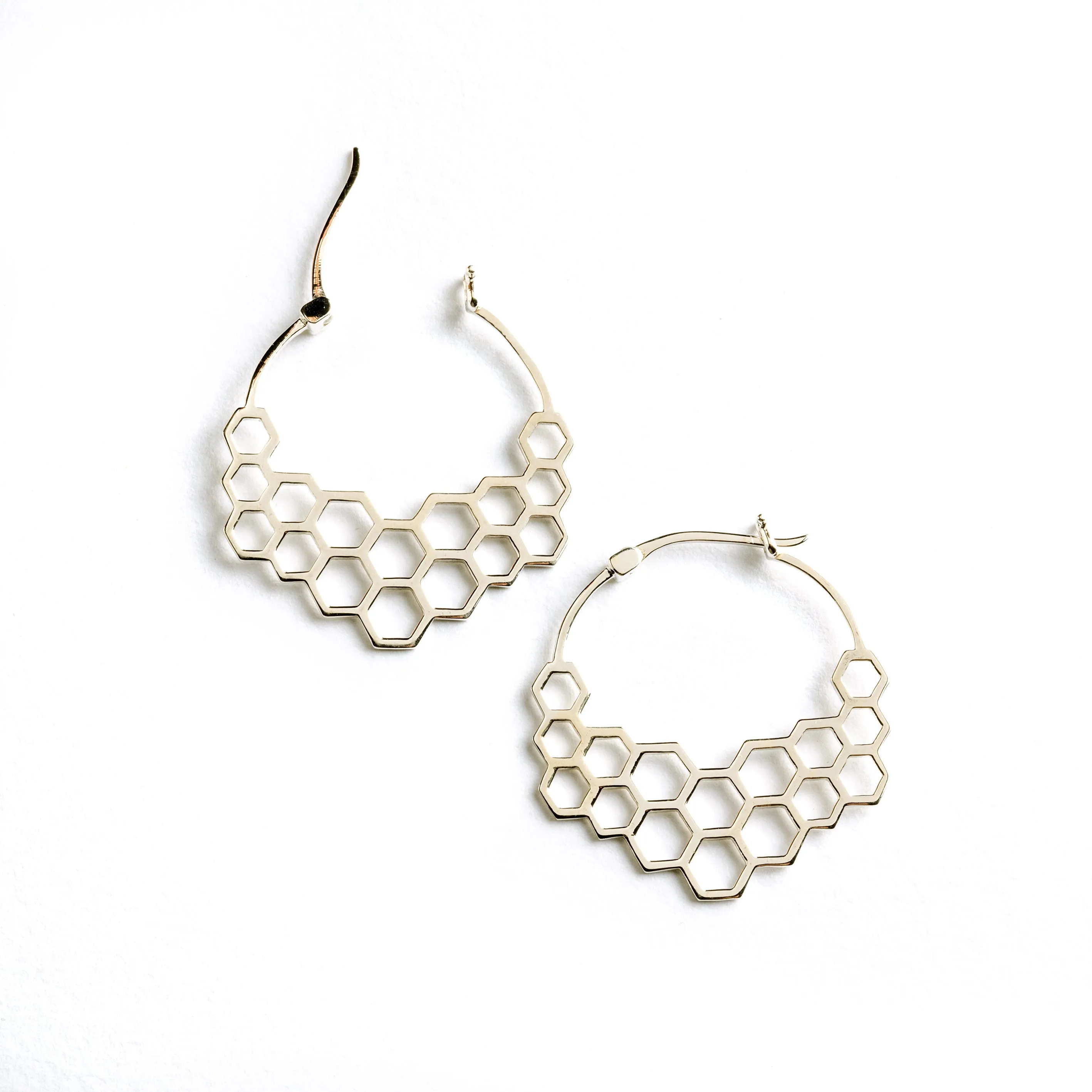 Honeycomb Silver Hoops