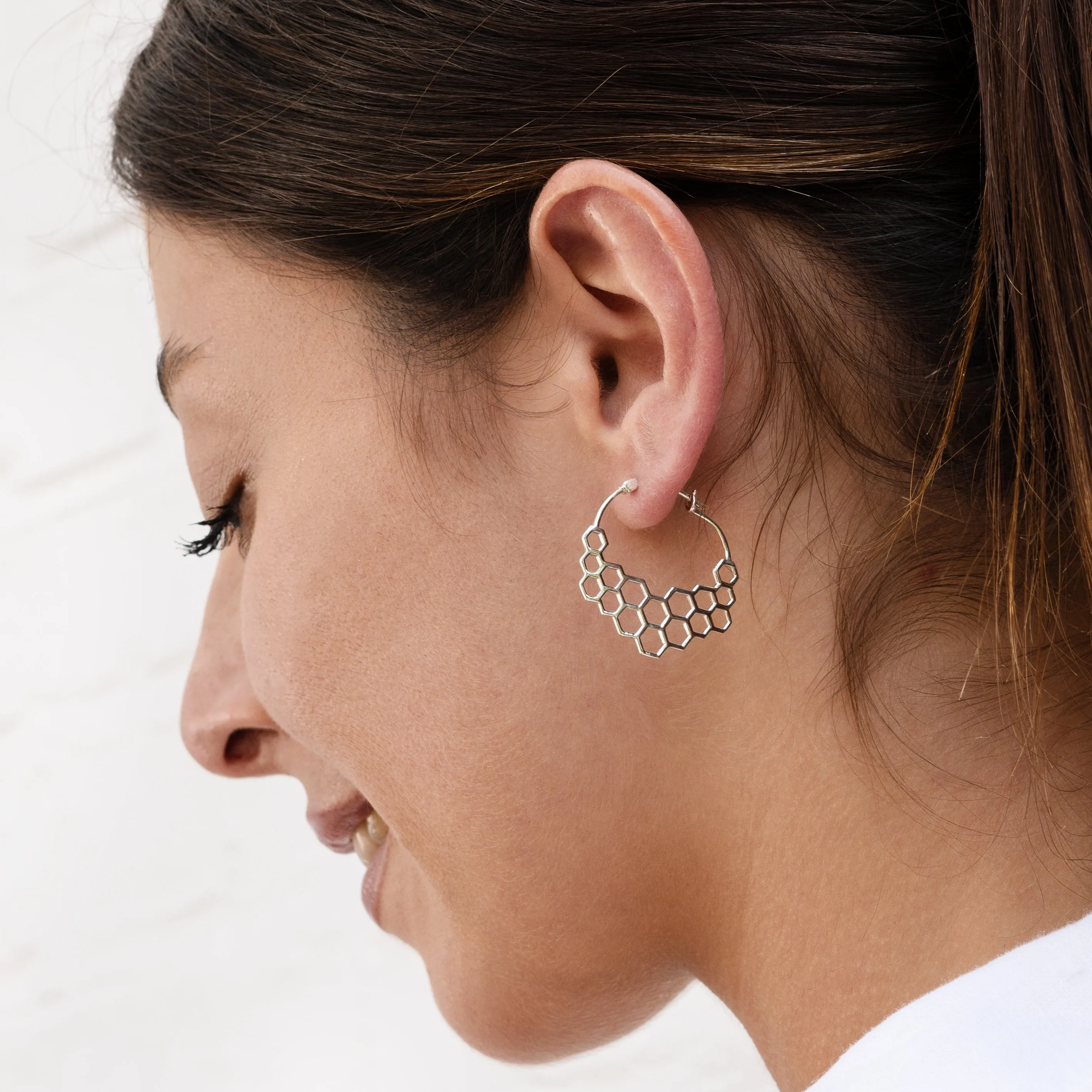 Honeycomb Silver Hoops