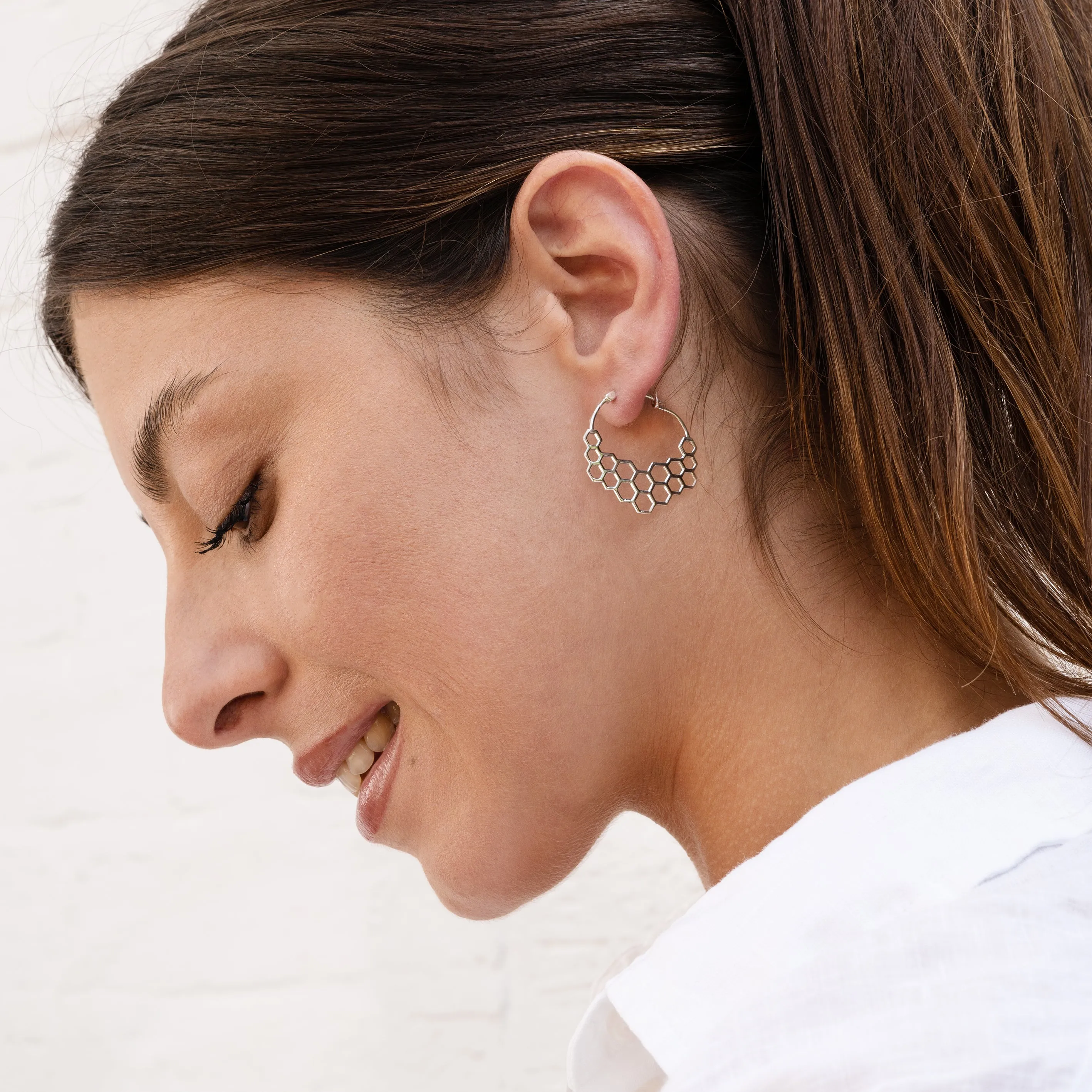 Honeycomb Silver Hoops