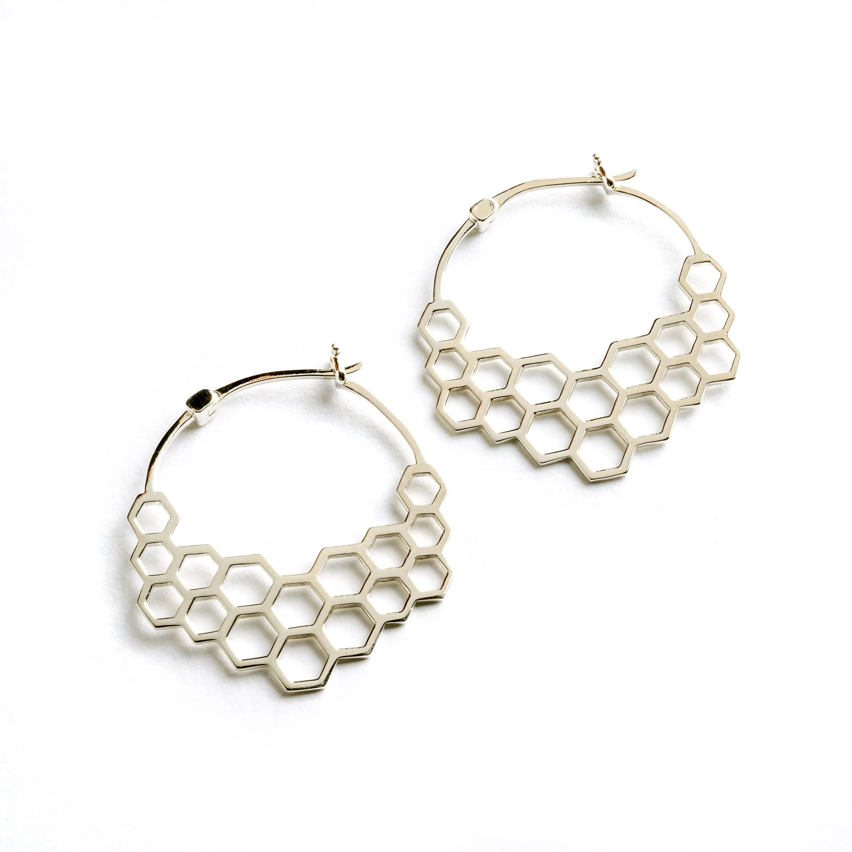 Honeycomb Silver Hoops