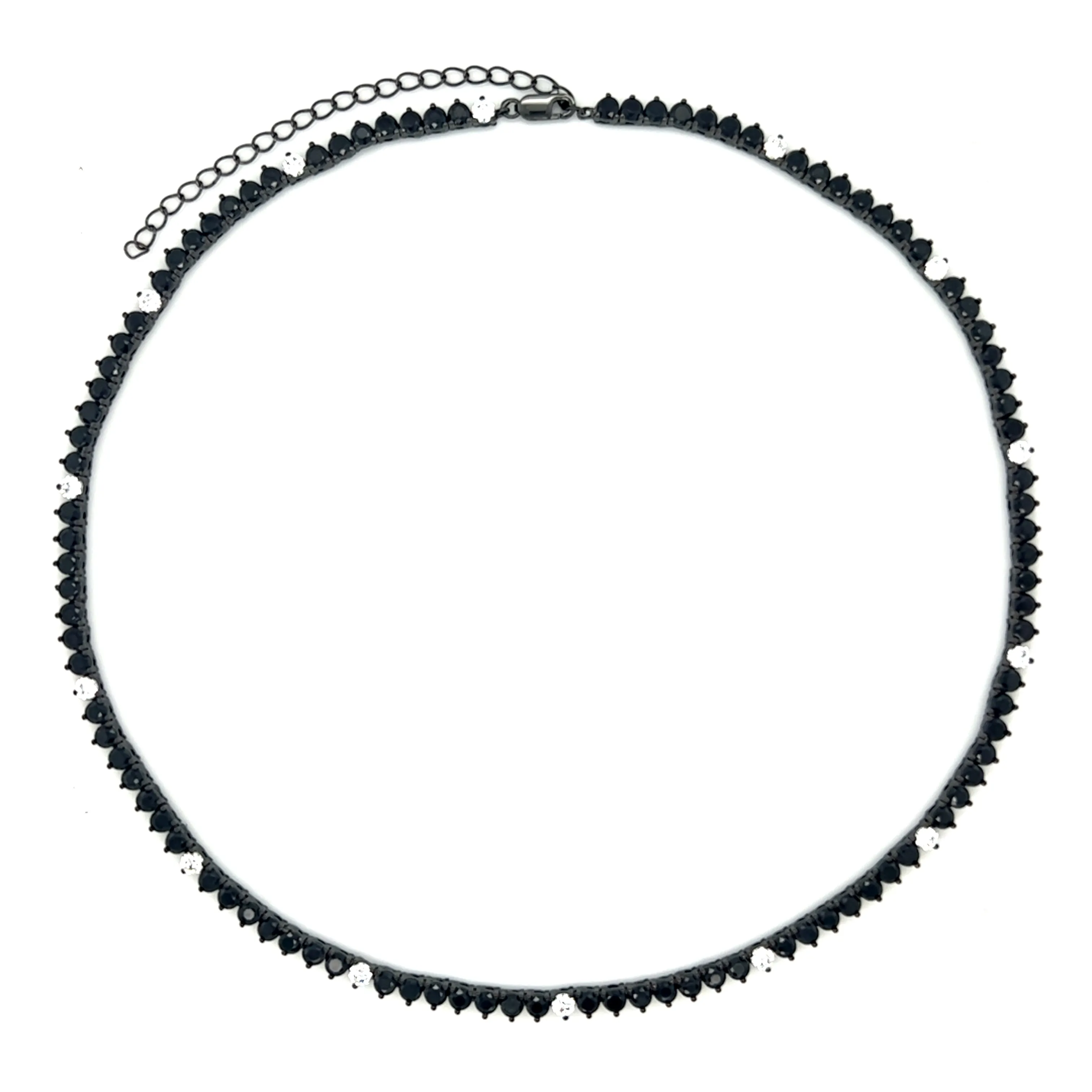 Ibiza Black   Clear CZ’s 3 Prong Tennis Necklace (Black Rhodium Mounting)