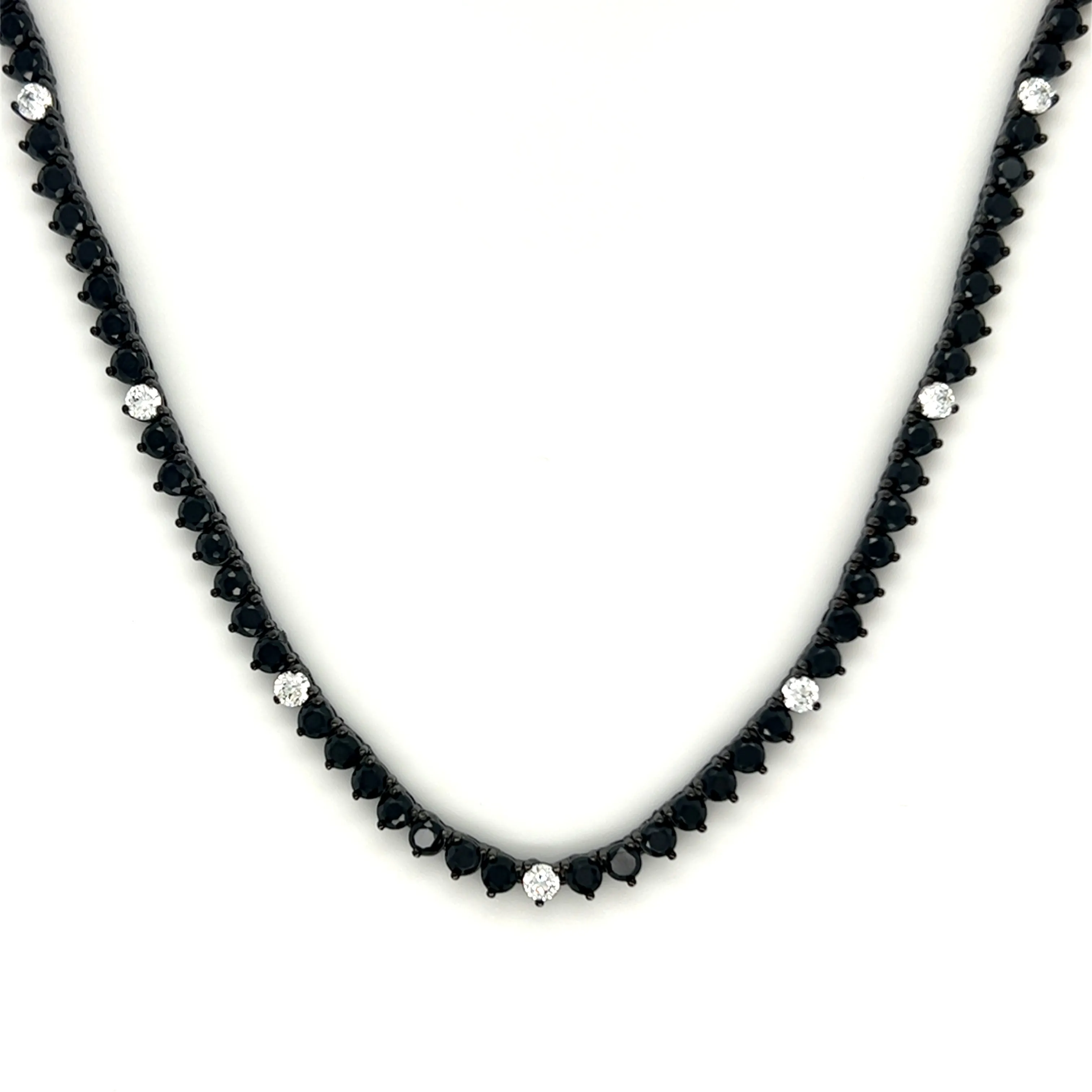 Ibiza Black   Clear CZ’s 3 Prong Tennis Necklace (Black Rhodium Mounting)