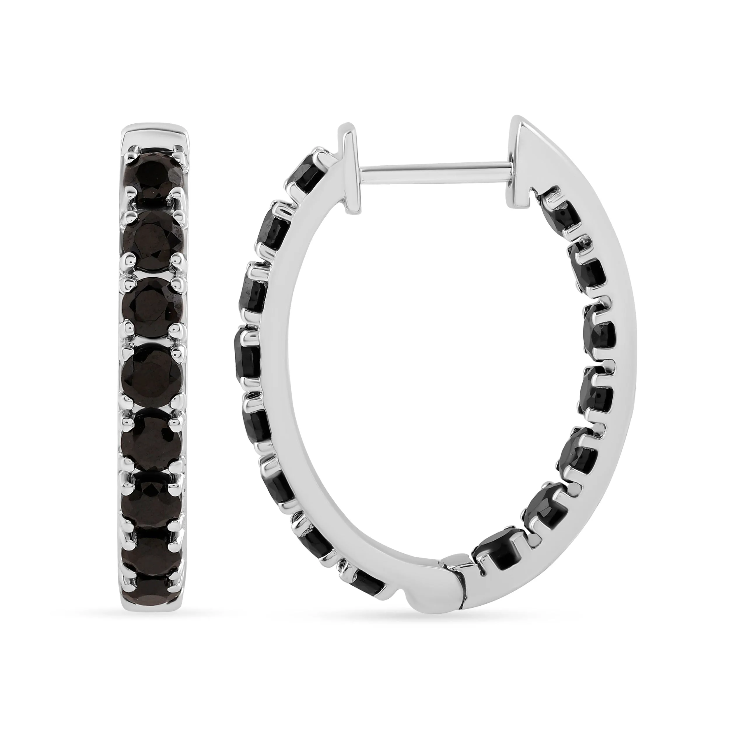 Inside Out Hoop Earrings with Black Spinel in Sterling Silver