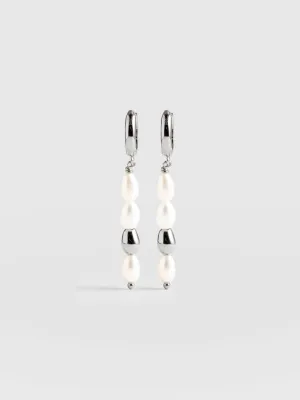 Jacqueline Pearl Drop Earrings - Silver