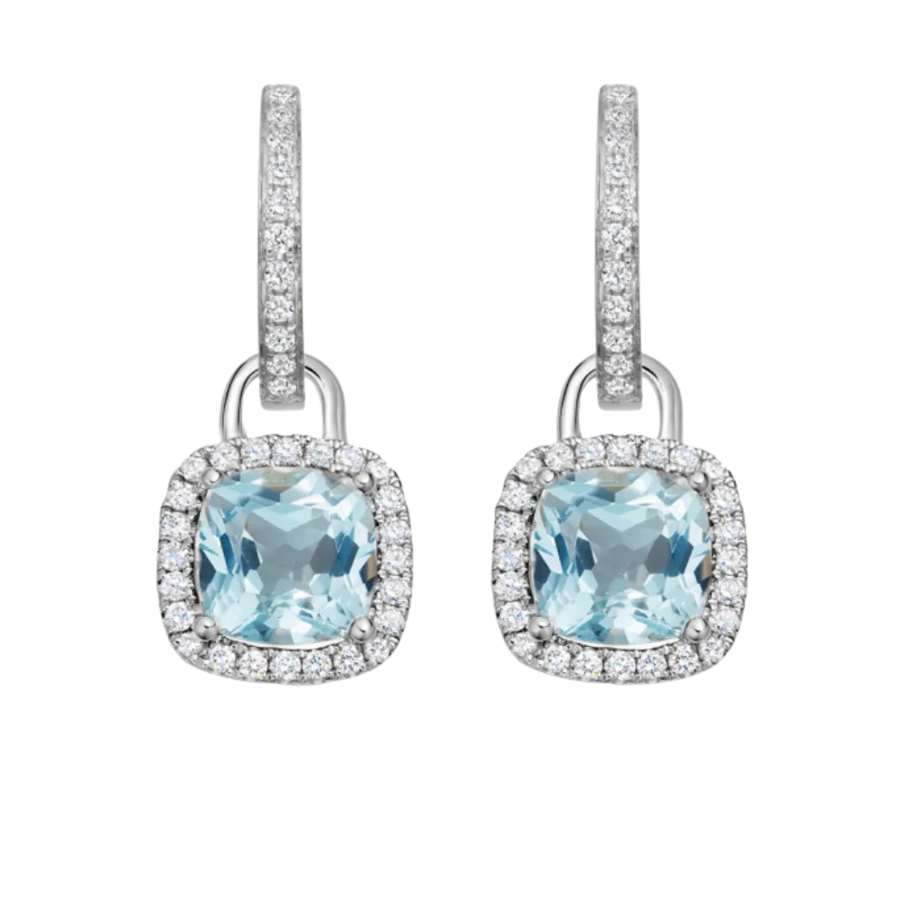 Kiki McDonough Cushion Blue Topaz and Diamond Earrings