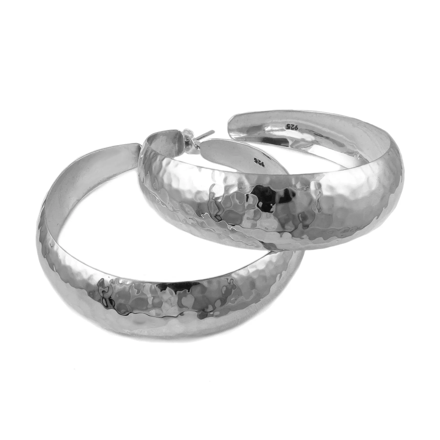 Large Sterling Silver Hand Hammered Circle Hoop Earrings for Women