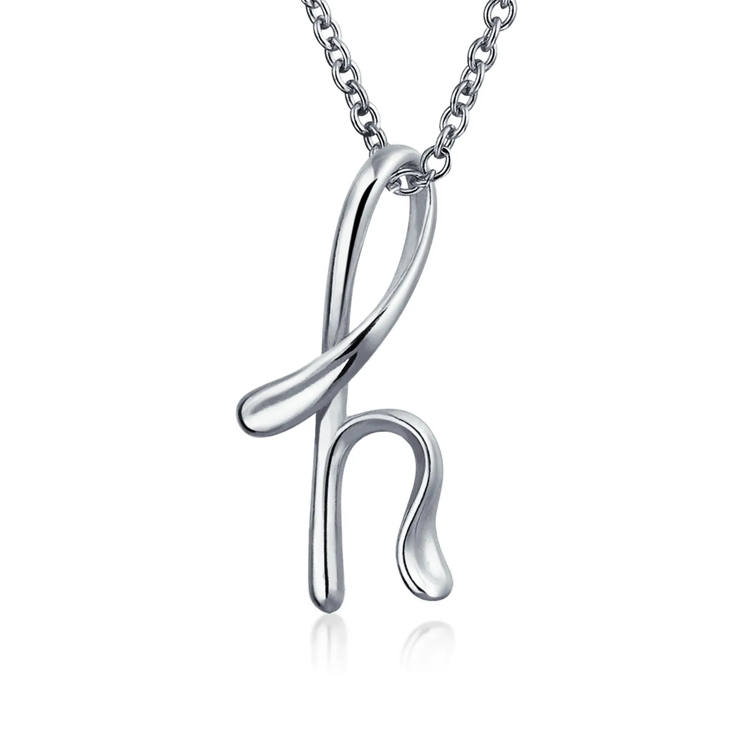 Letter Alphabet Script Initial Pendant Necklace .925 Sterling Silver