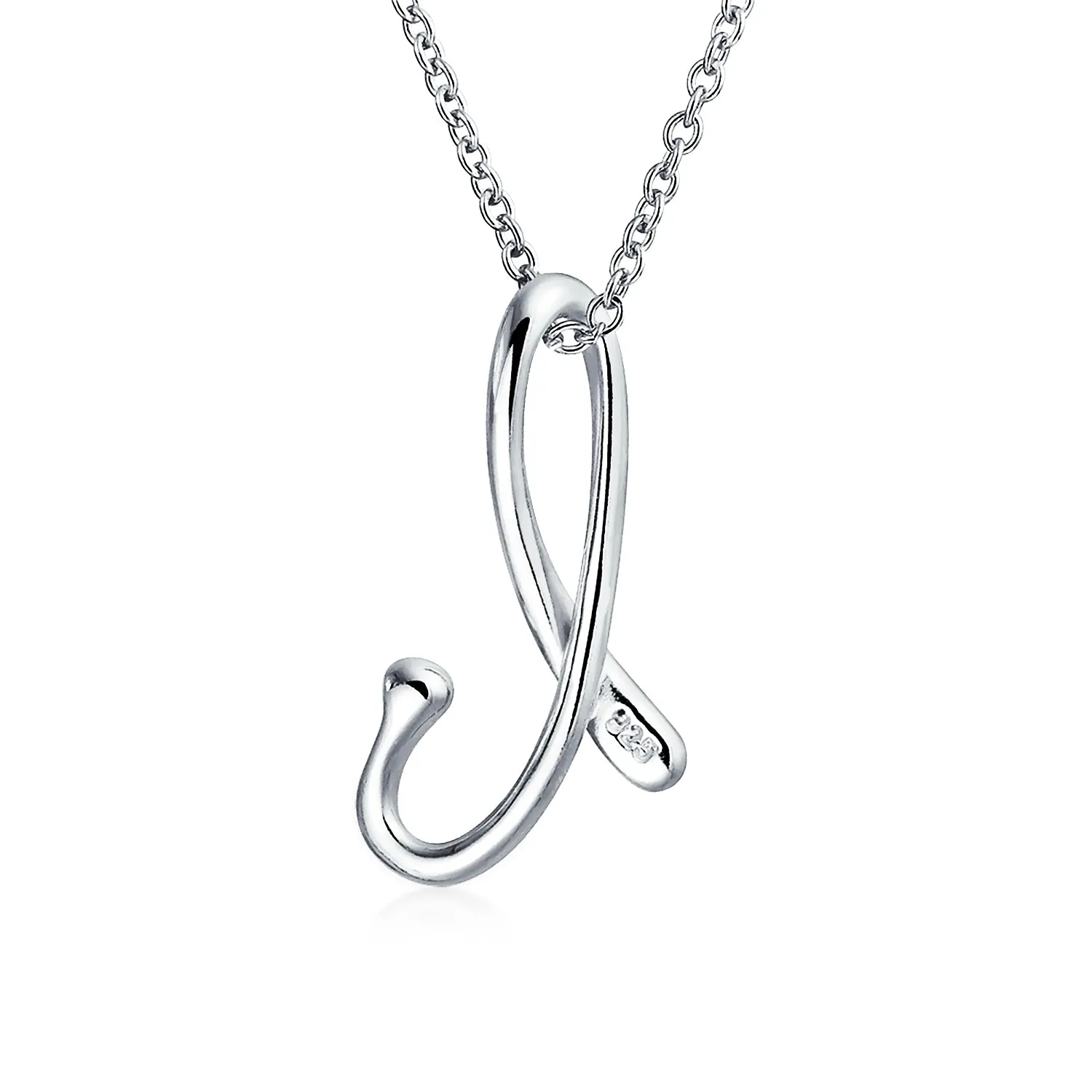 Letter Alphabet Script Initial Pendant Necklace .925 Sterling Silver