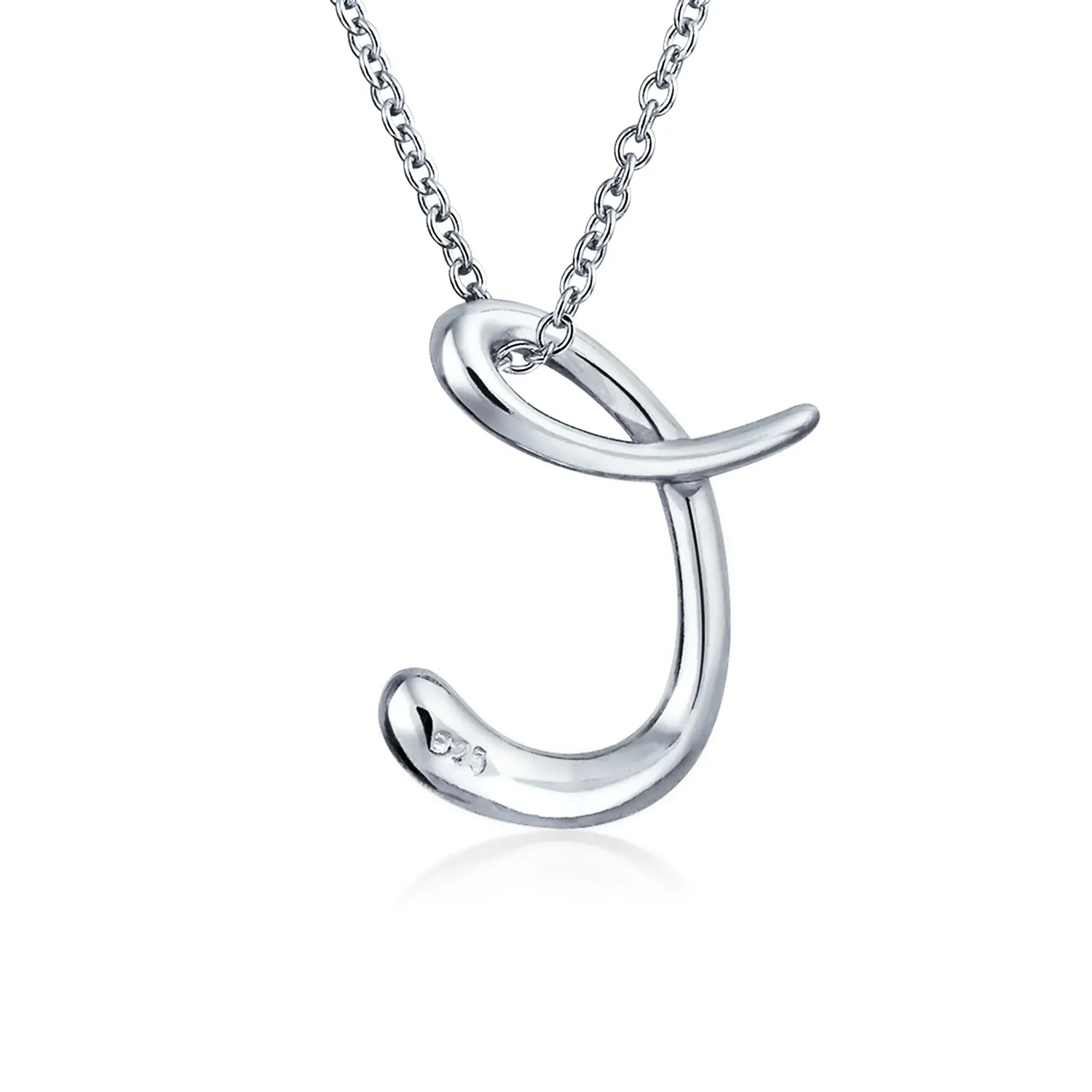 Letter Alphabet Script Initial Pendant Necklace .925 Sterling Silver