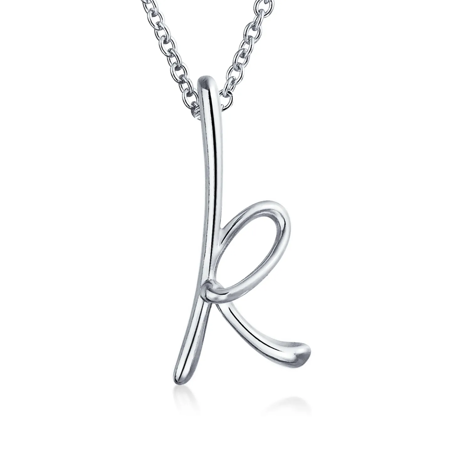 Letter Alphabet Script Initial Pendant Necklace .925 Sterling Silver