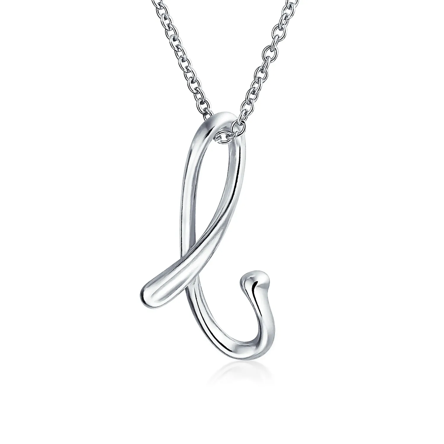 Letter Alphabet Script Initial Pendant Necklace .925 Sterling Silver