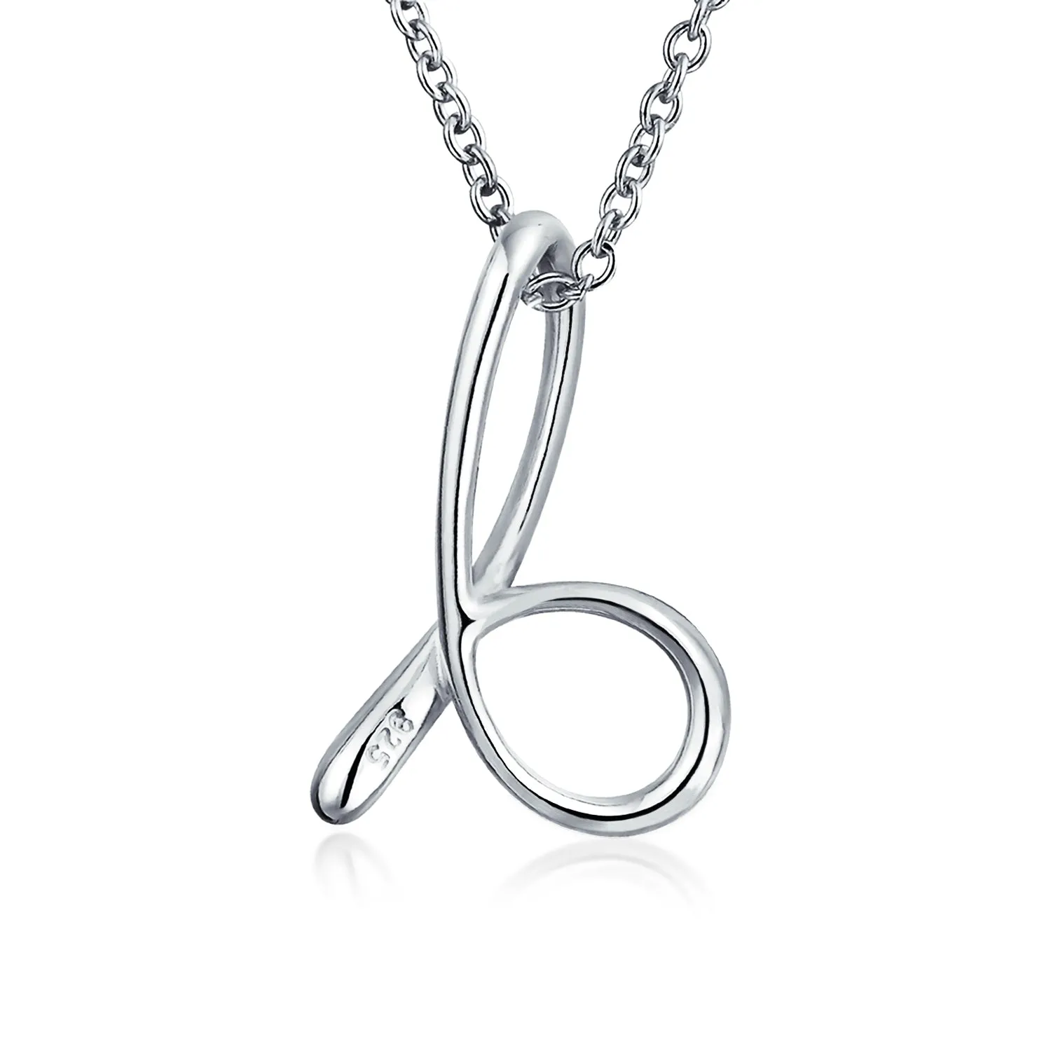 Letter Alphabet Script Initial Pendant Necklace .925 Sterling Silver