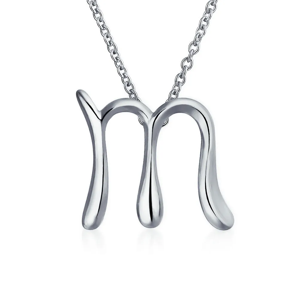 Letter Alphabet Script Initial Pendant Necklace .925 Sterling Silver