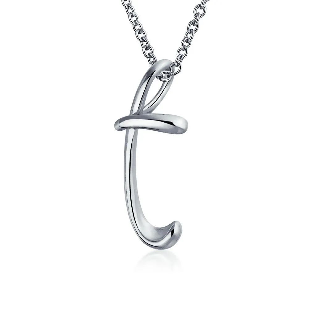 Letter Alphabet Script Initial Pendant Necklace .925 Sterling Silver