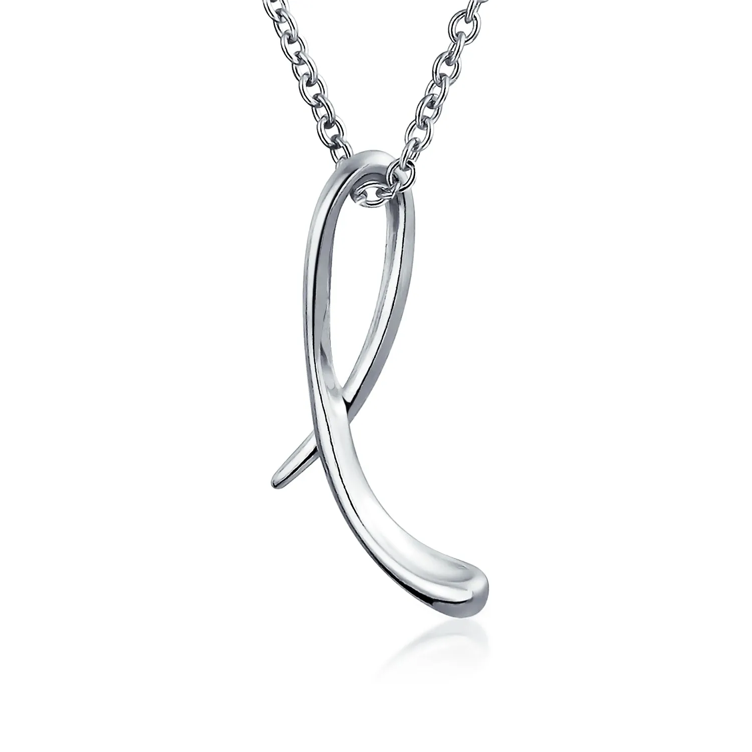 Letter Alphabet Script Initial Pendant Necklace .925 Sterling Silver