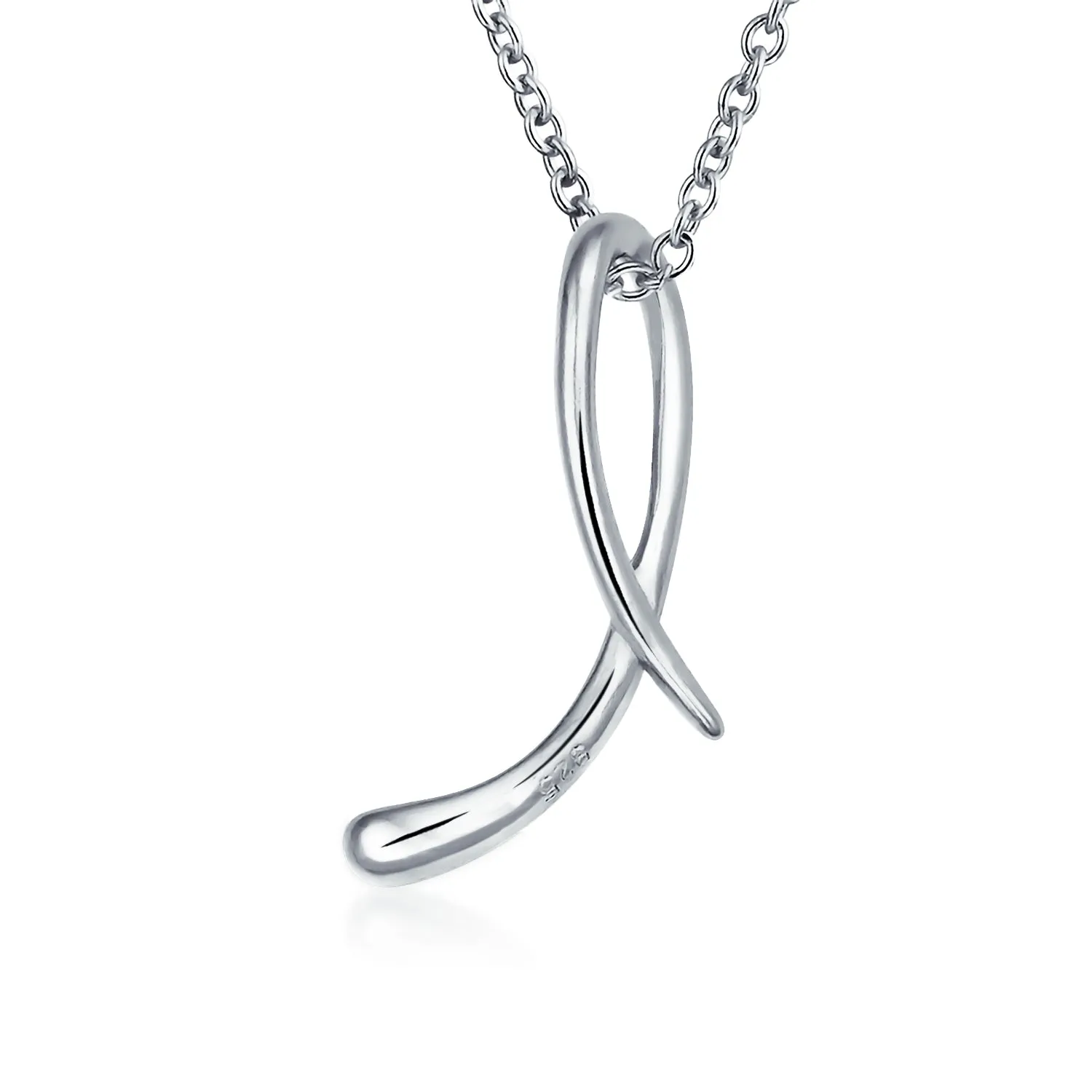 Letter Alphabet Script Initial Pendant Necklace .925 Sterling Silver