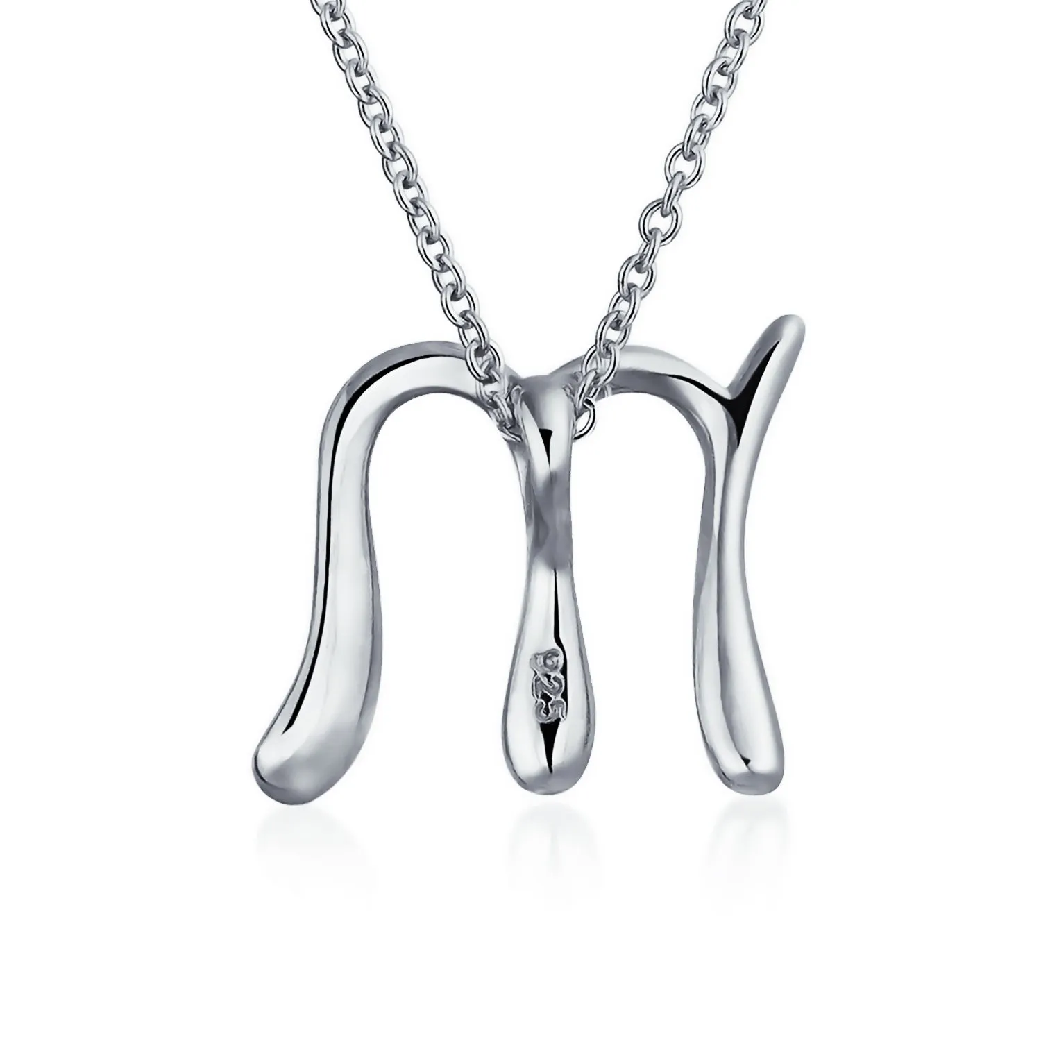 Letter Alphabet Script Initial Pendant Necklace .925 Sterling Silver