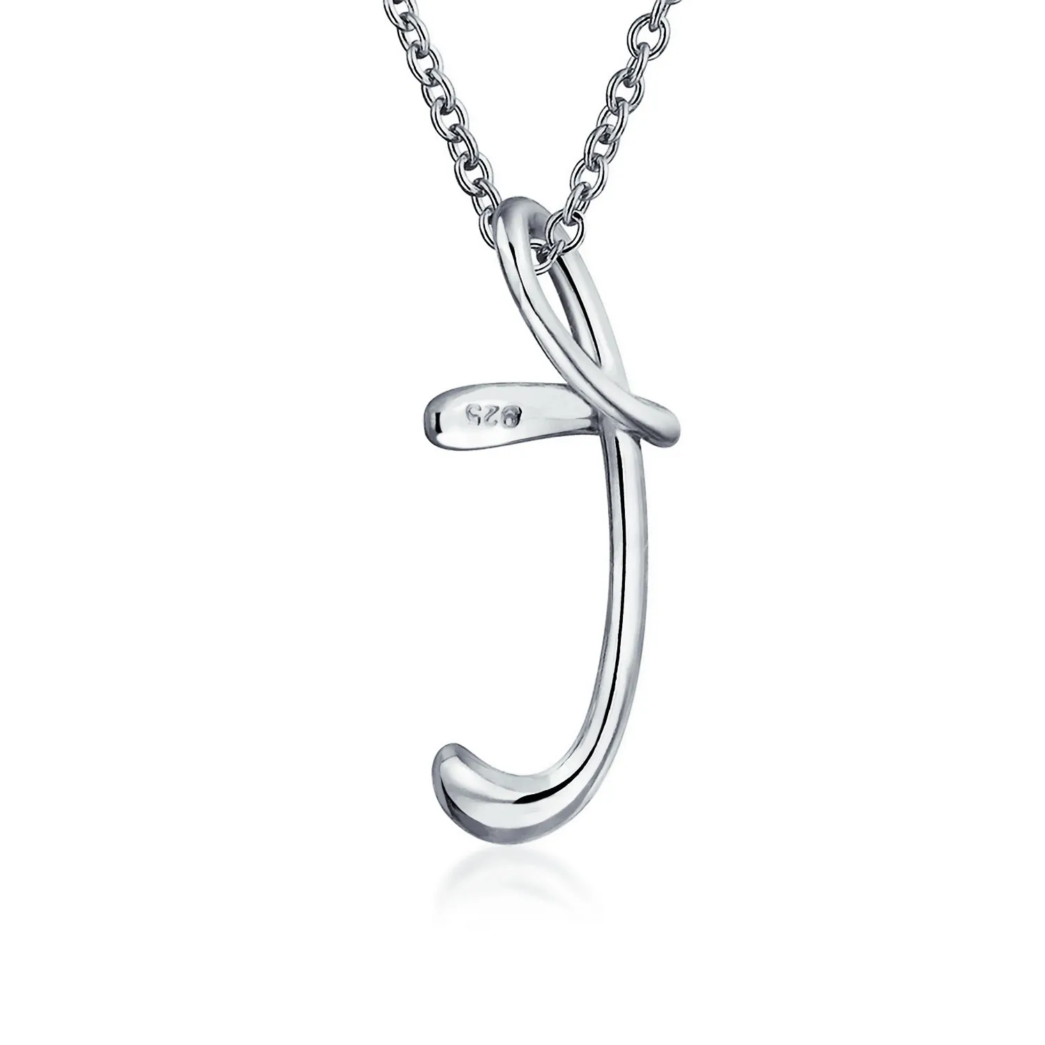 Letter Alphabet Script Initial Pendant Necklace .925 Sterling Silver