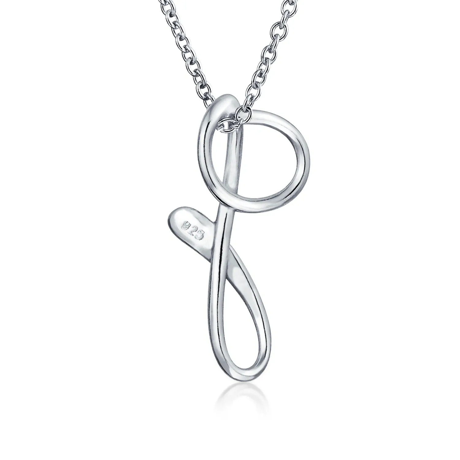 Letter Alphabet Script Initial Pendant Necklace .925 Sterling Silver