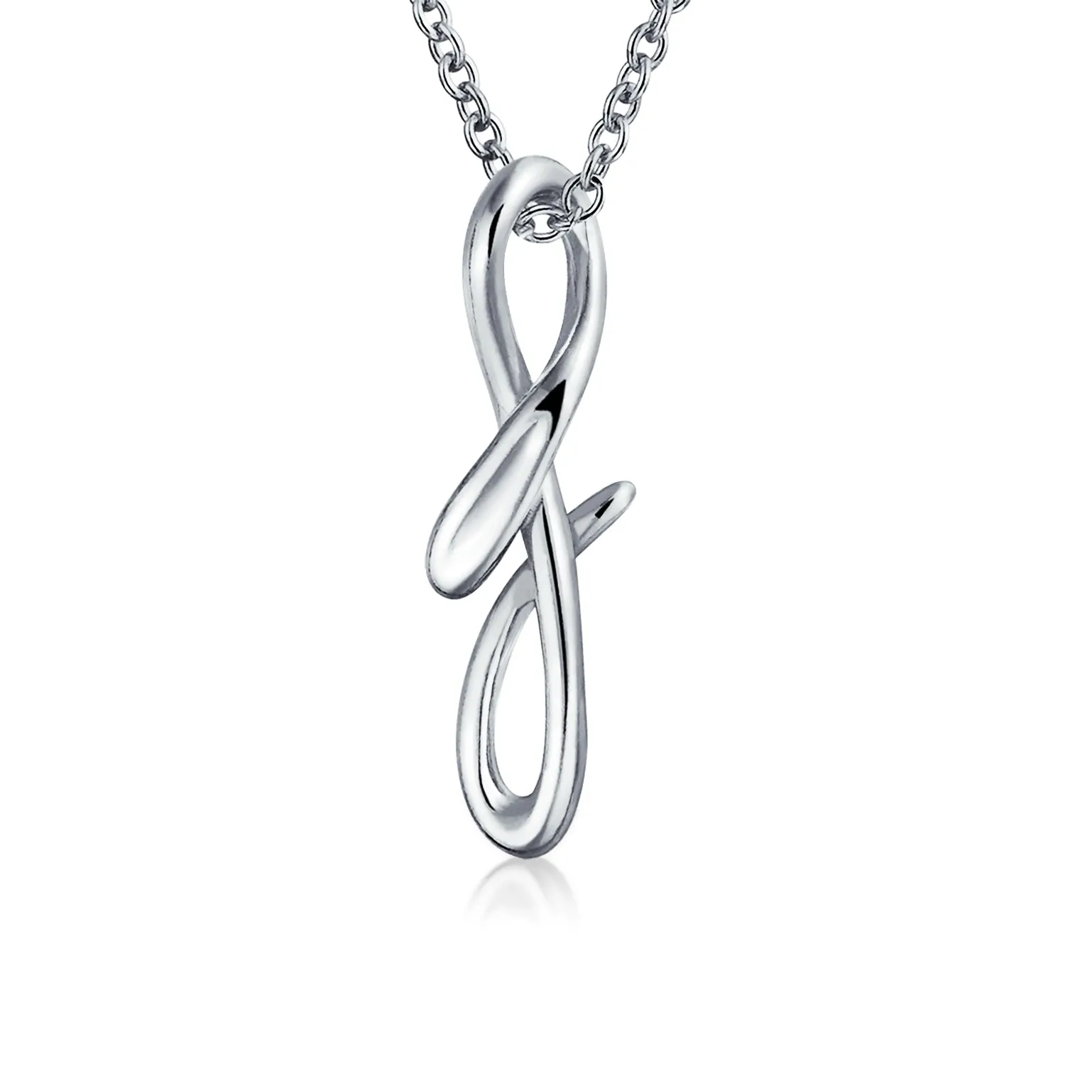 Letter Alphabet Script Initial Pendant Necklace .925 Sterling Silver