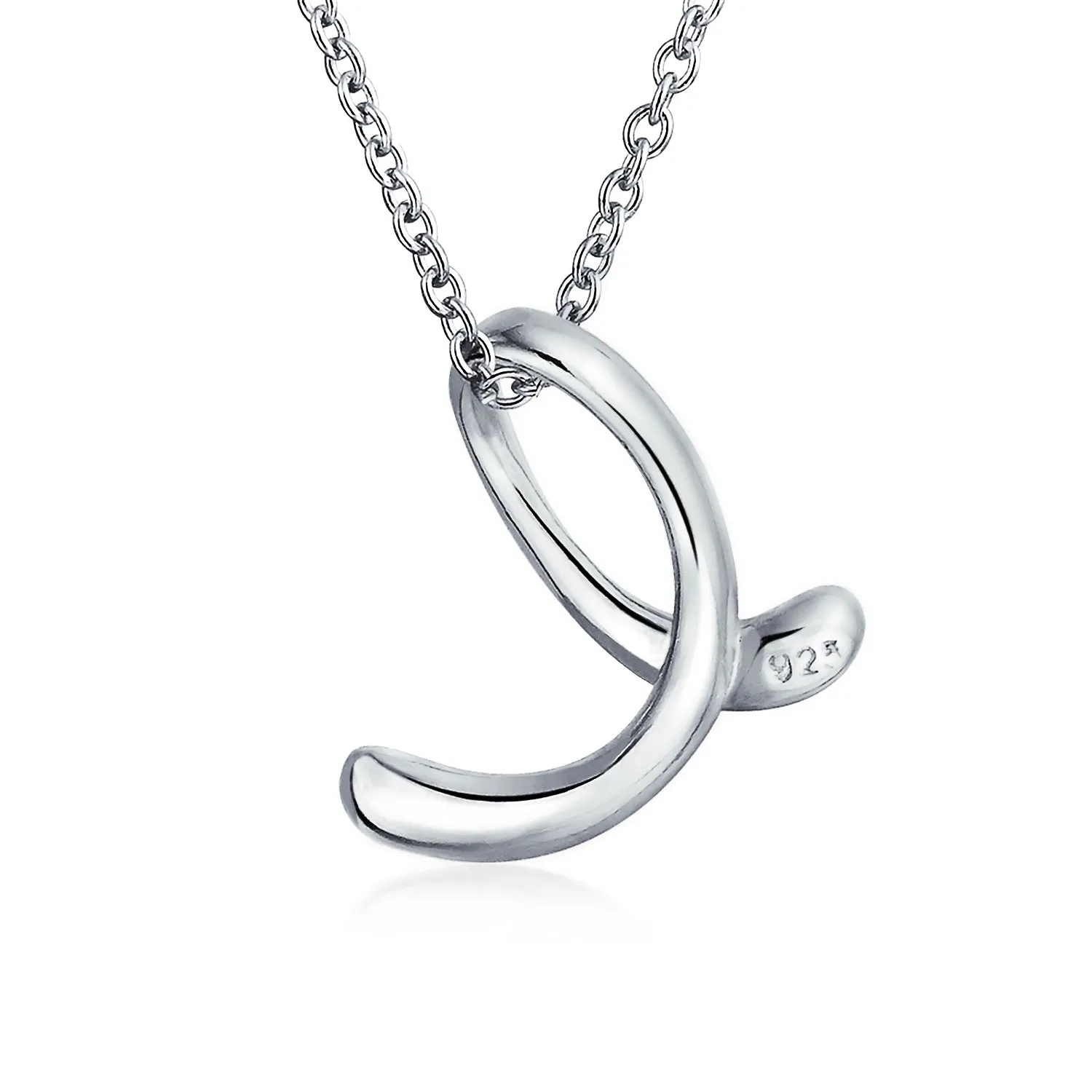 Letter Alphabet Script Initial Pendant Necklace .925 Sterling Silver