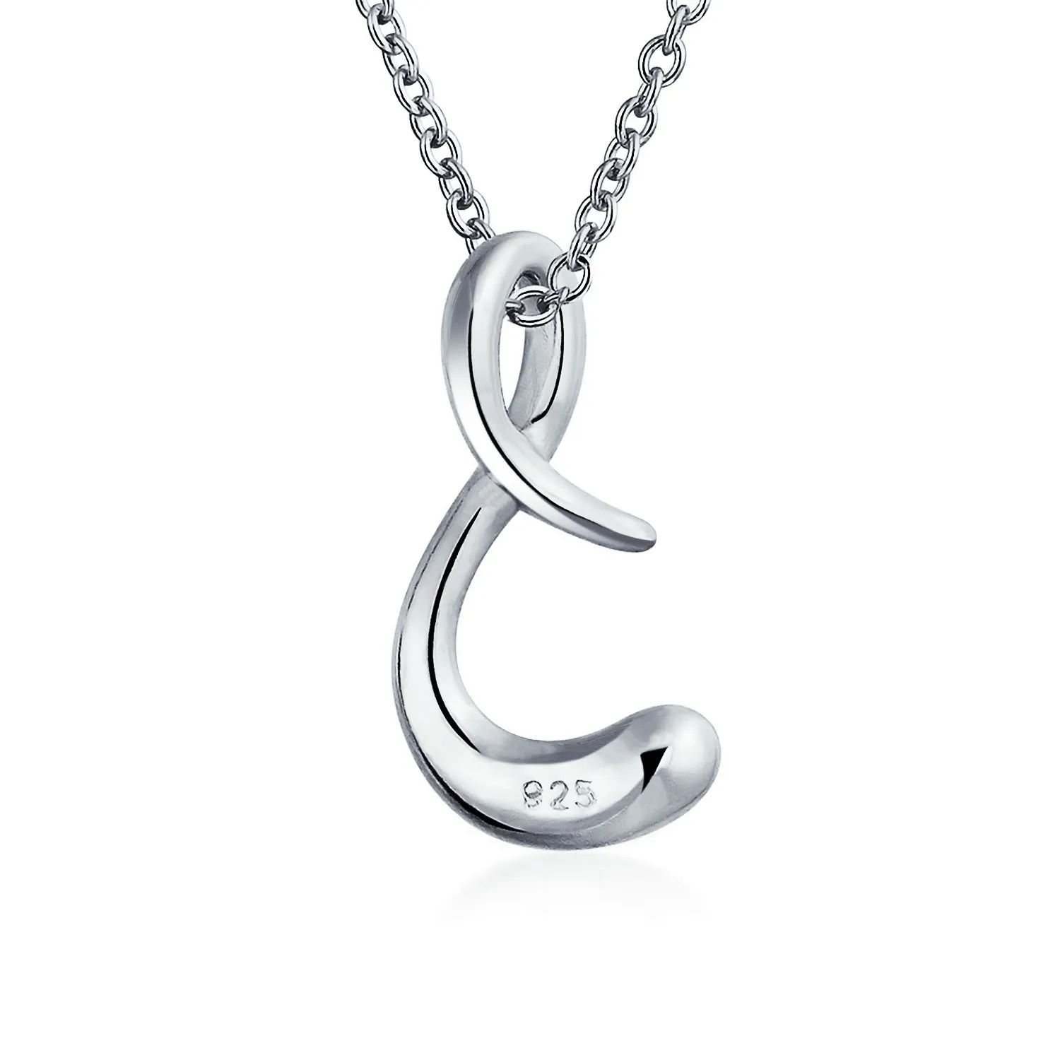 Letter Alphabet Script Initial Pendant Necklace .925 Sterling Silver