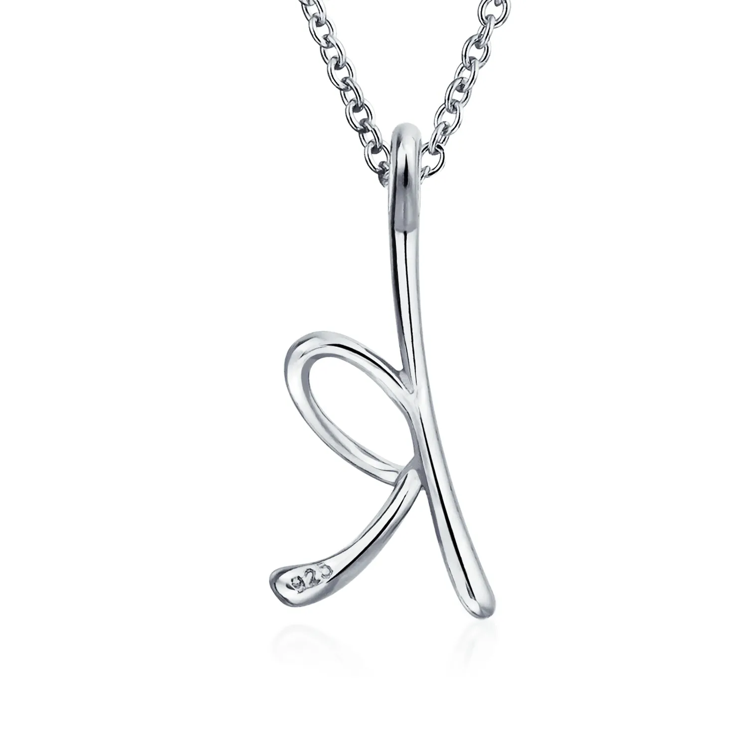 Letter Alphabet Script Initial Pendant Necklace .925 Sterling Silver