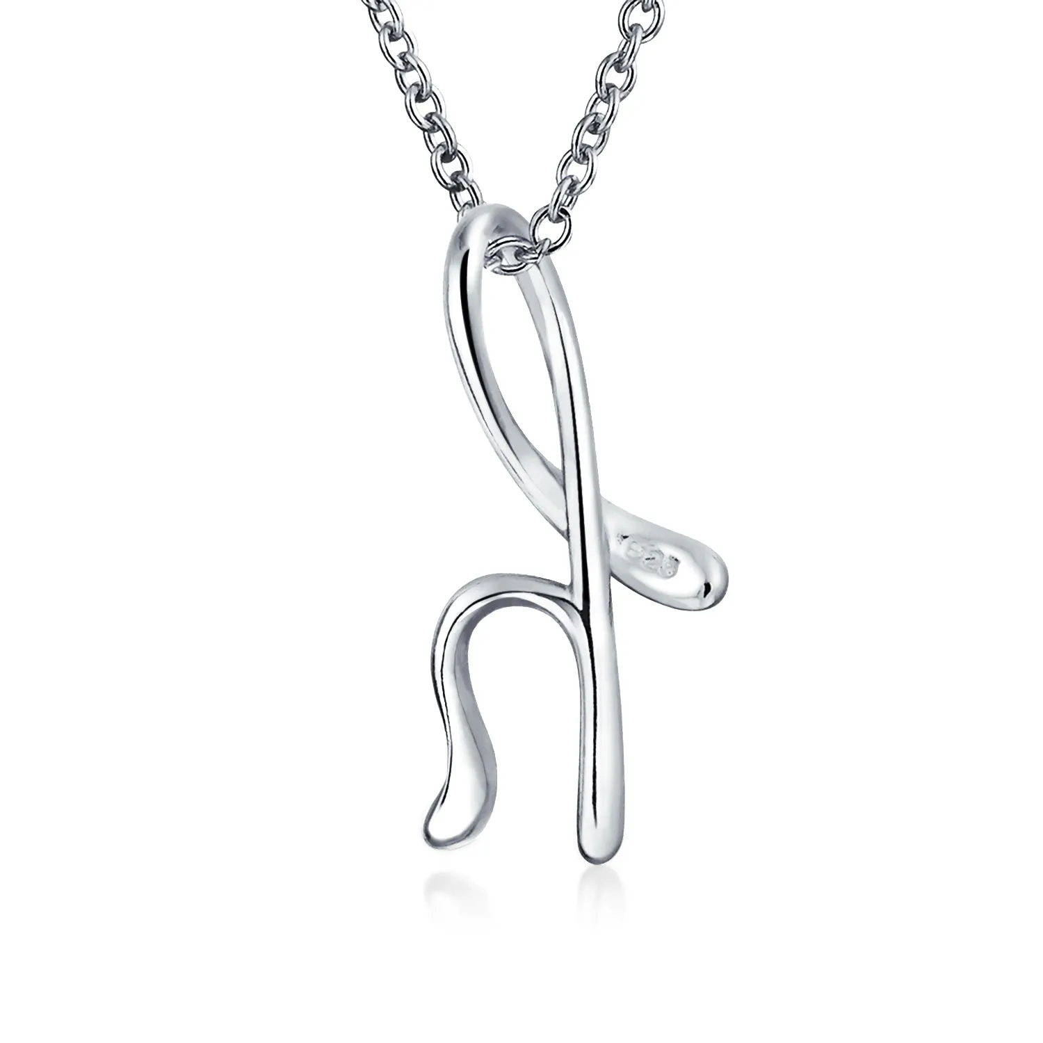 Letter Alphabet Script Initial Pendant Necklace .925 Sterling Silver