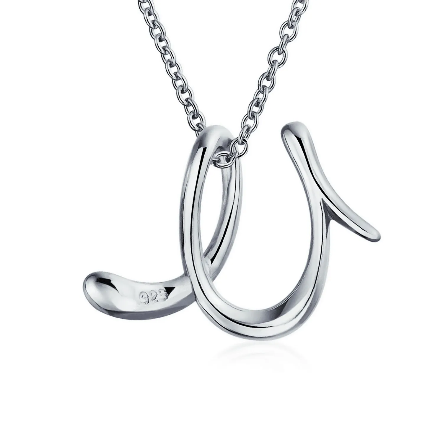 Letter Alphabet Script Initial Pendant Necklace .925 Sterling Silver