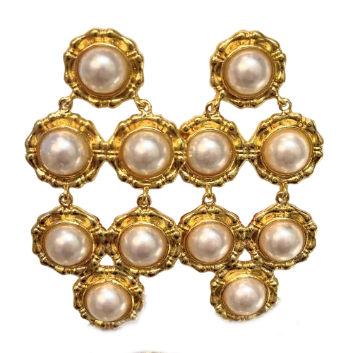 Lisi Lerch - Earrings - Clara Gold Pearl Drop Statement