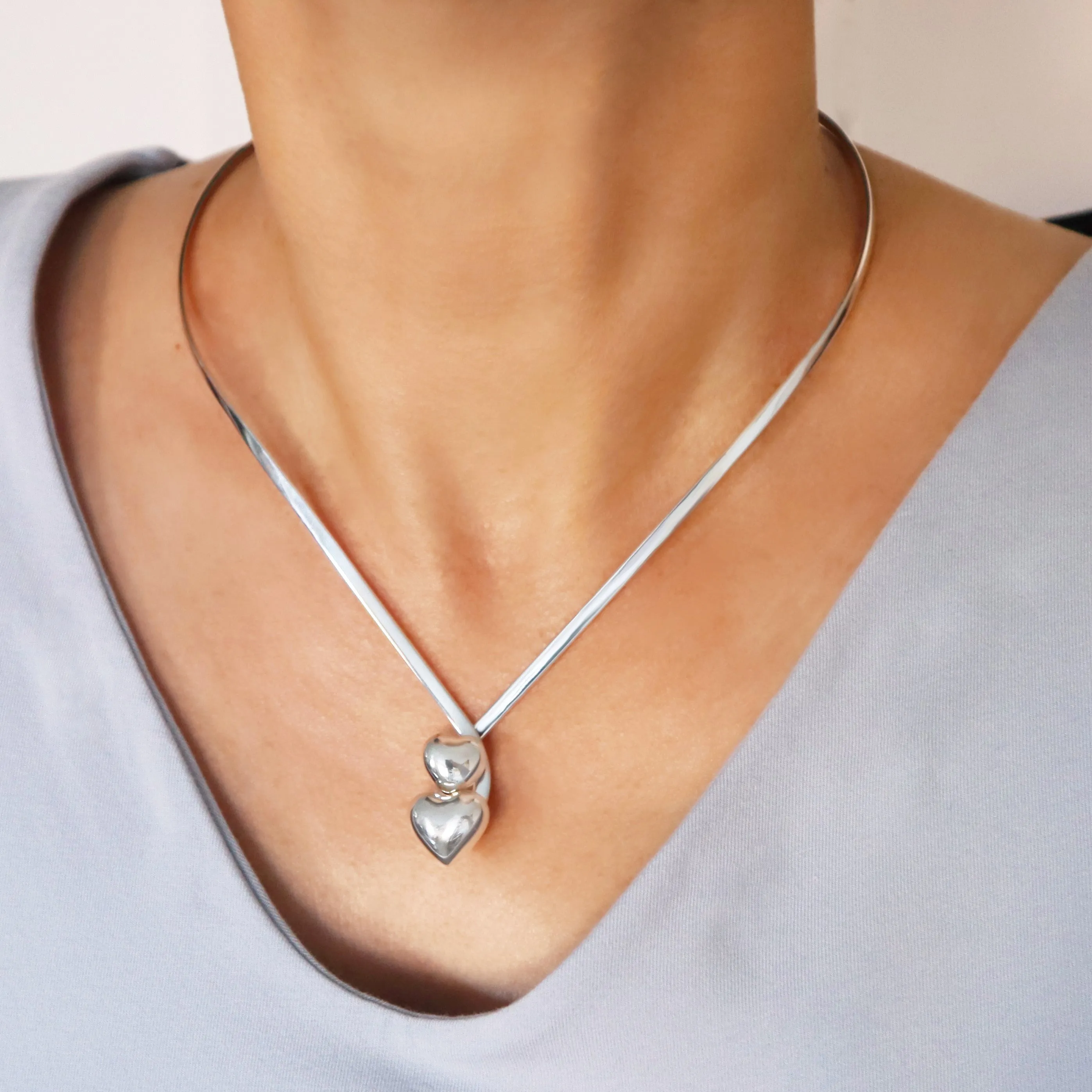 Love Heart Sterling Silver Choker Necklace