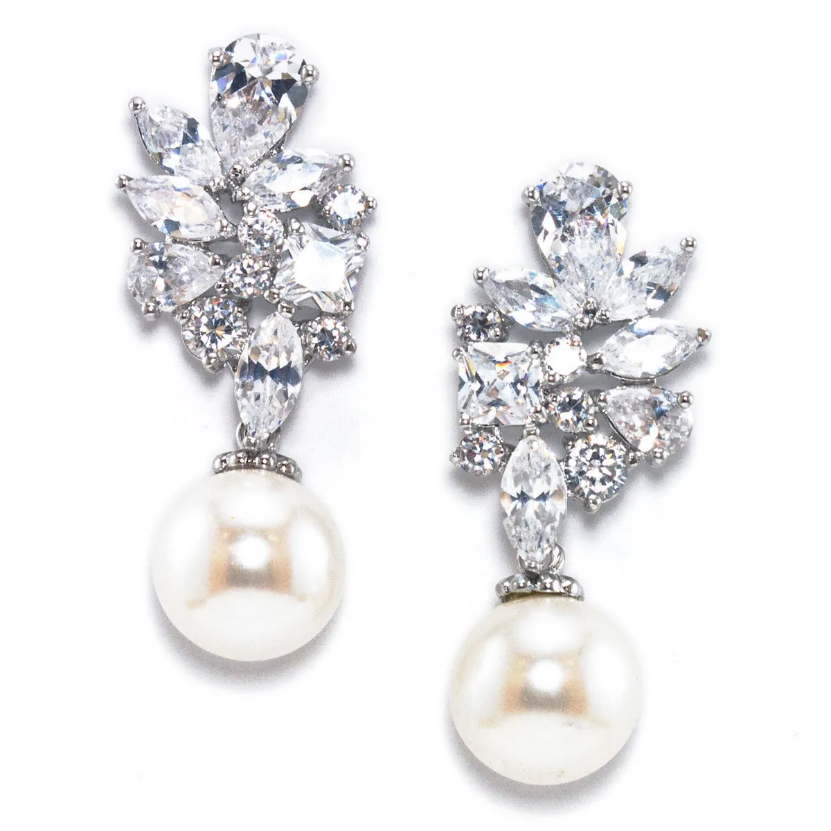 Luisa Romantic Floral Freshwater Pearl Bridal Drop Earrings