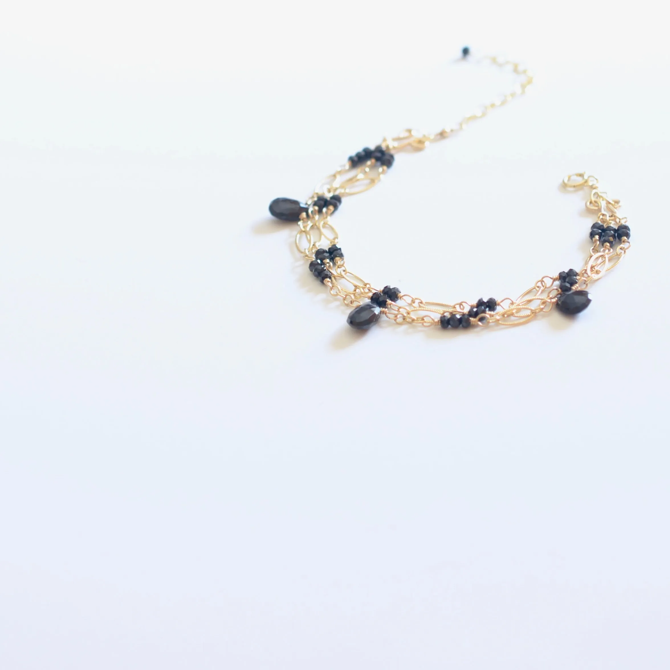 Magdalena -  Black Spinel, 14k Gold Filled Bracelet