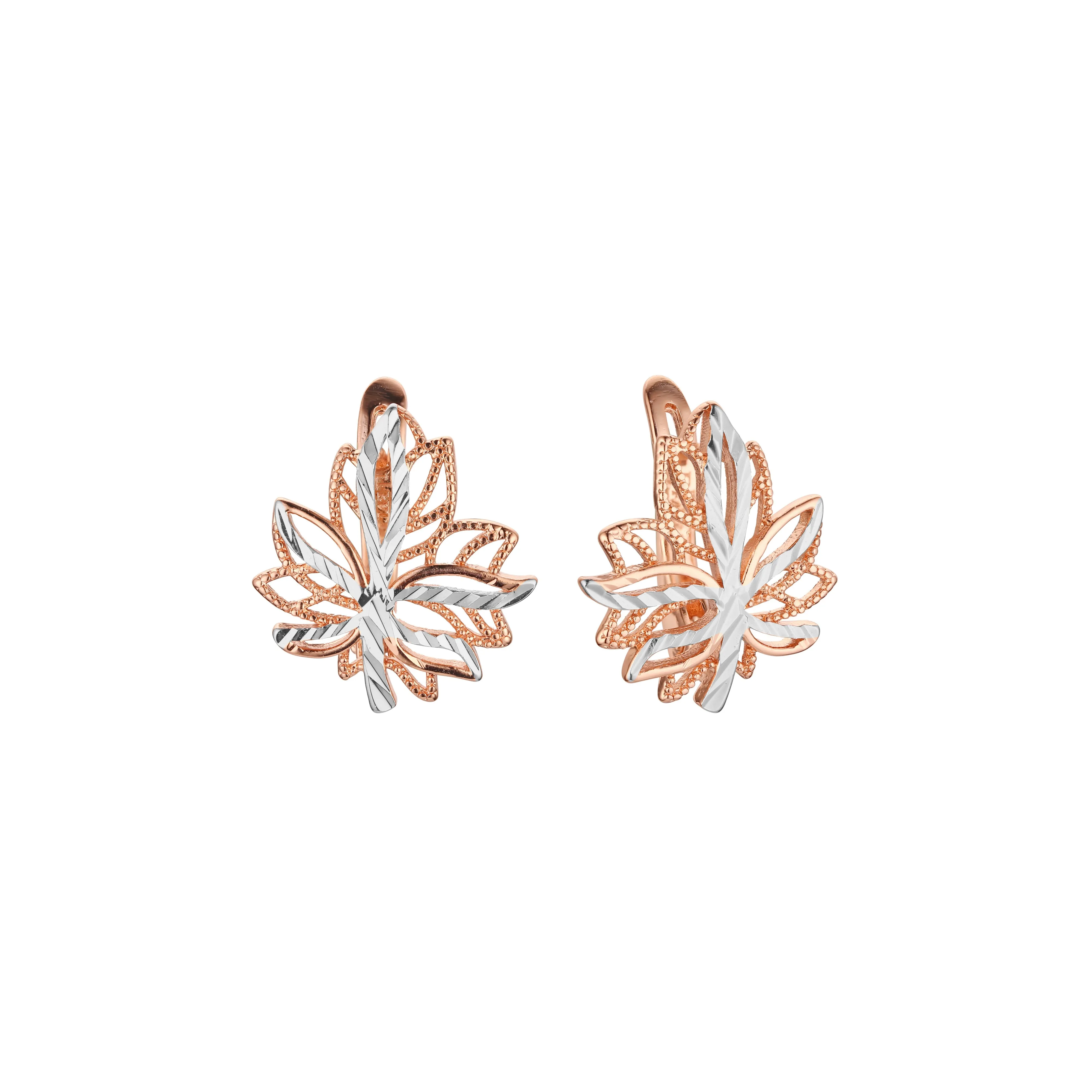 .Maple leaves earrings in Rose Gold, two tone plating colors