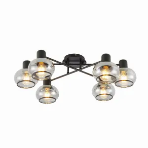 Marbell 6 Light Black with Smoke Glass Retro Classic Close to Ceiling