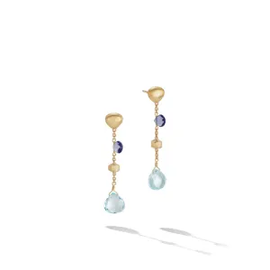 Marco Bicego Paradise Collection 18K Yellow Gold Iolite and Blue Topaz Short Drop Earrings